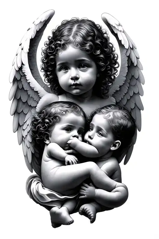 3 BABY ANGEL WITH WINGS tattoo design idea