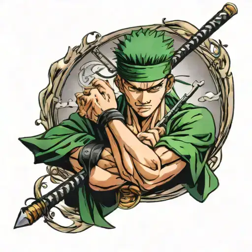 a tattoo of roronoa zoro on my hand with three sword  tattoo design idea