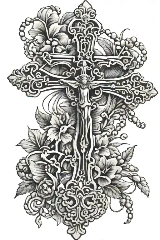 cross and rosary beads wrapping tattoo design idea
