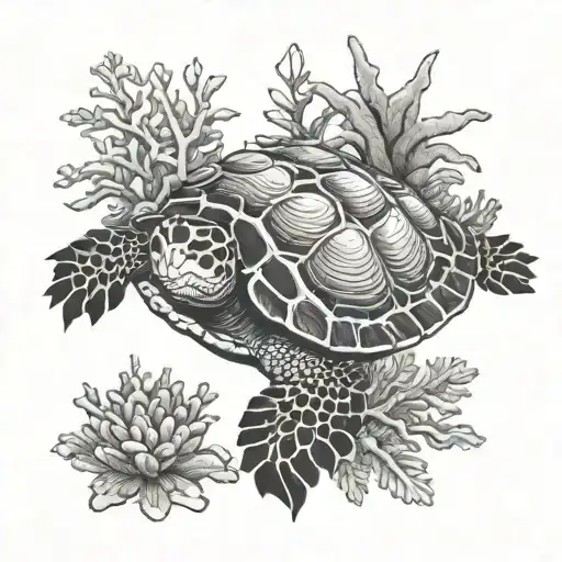 turtle, coral tattoo design idea