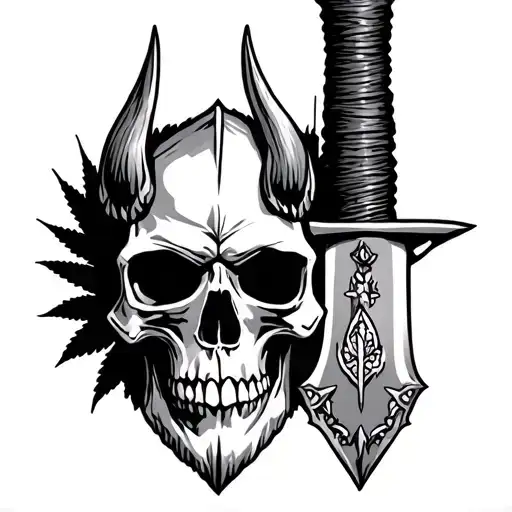 Weed Viking skull knife tattoo tattoo design idea