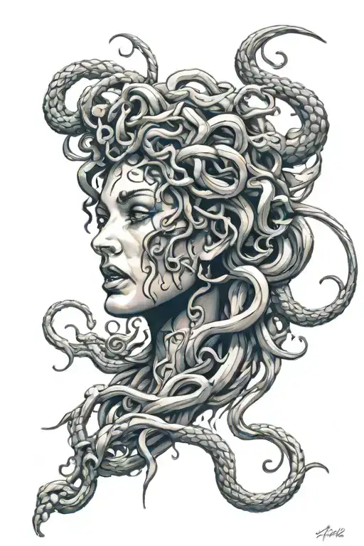 Medusa crying tattoo design idea