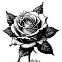 rose that has the name Bailey in the stem tattoo design idea