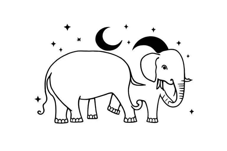 fine line elephants with night sky and moon tattoo design idea