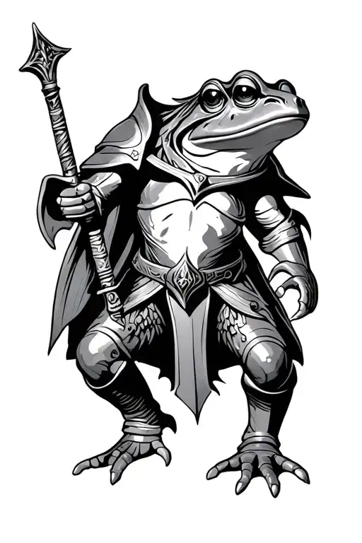 dark fantasy frog knight tattoo design idea