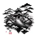 Asian garden surrounded tattoo design idea