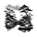 Asian garden surrounded tattoo design idea