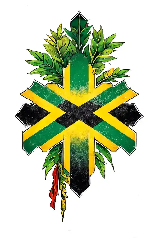 Jamaican flag in a Christian Cross tattoo design idea
