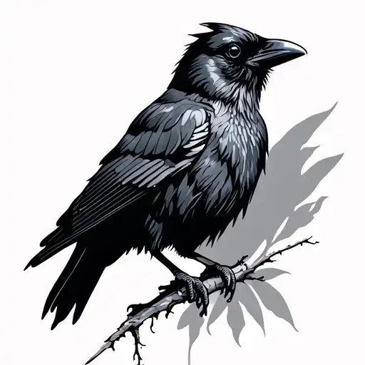minimalistic crow perched tattoo design idea
