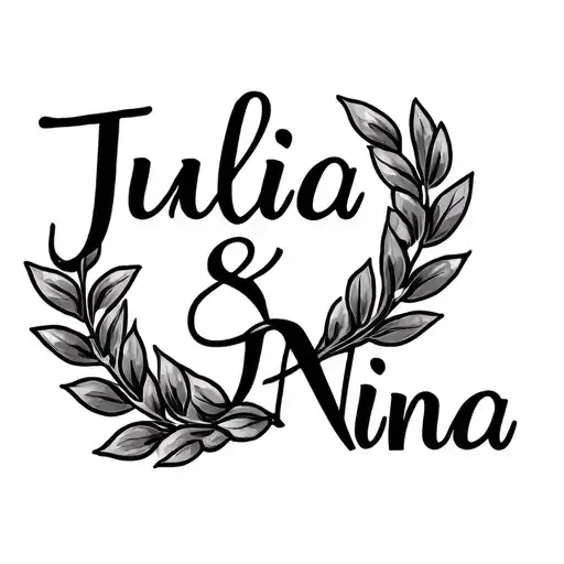 laurel wreath with names Julia and Nina name tattoo tattoo design idea