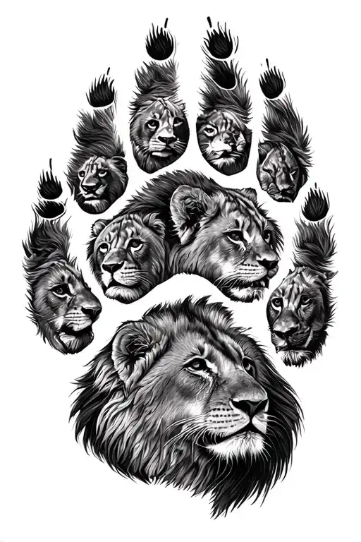 8 Lion cubs Paw Print engraved tattoo design idea