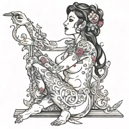 naked woman tattoo design idea
