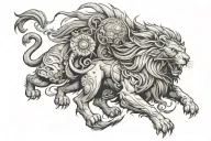 warrior lion surrounded tattoo design idea