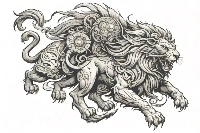 warrior lion surrounded tattoo design idea