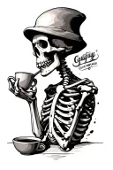 Skeleton Drinking Coffee tattoo design idea
