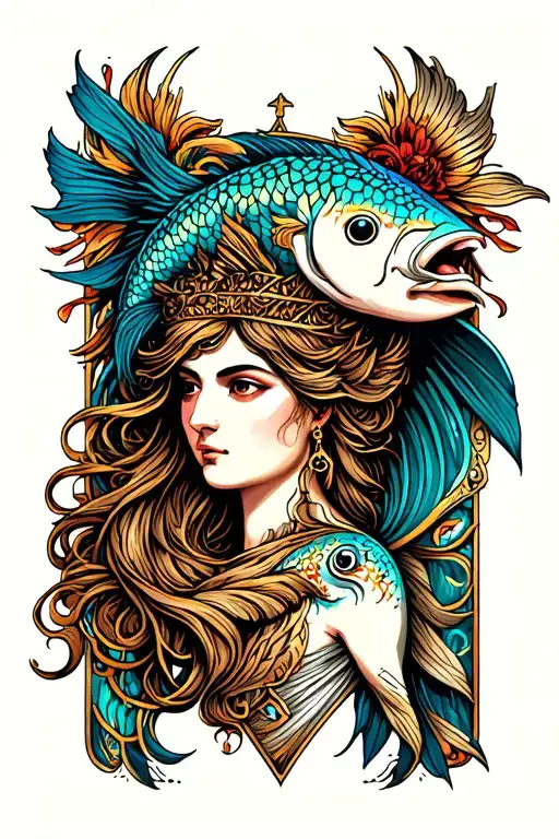 Pisces medieval goddess tattoo design idea