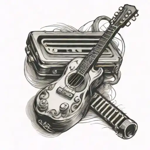 harmonica, guitar tattoo design idea