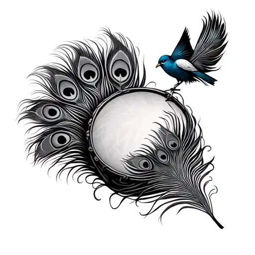 Shiva's Hand Drum and Peacock Feather + birds + autism tattoo design idea