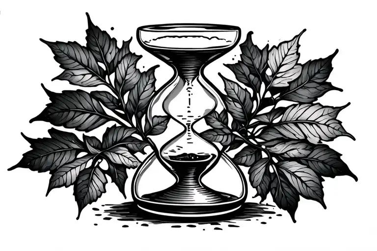 Hourglass leaves falling tattoo design idea