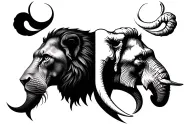 half lion half elephant head straight on tattoo design idea