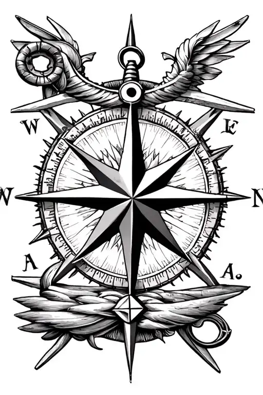 nautical star in the middle of compass rose tattoo design idea