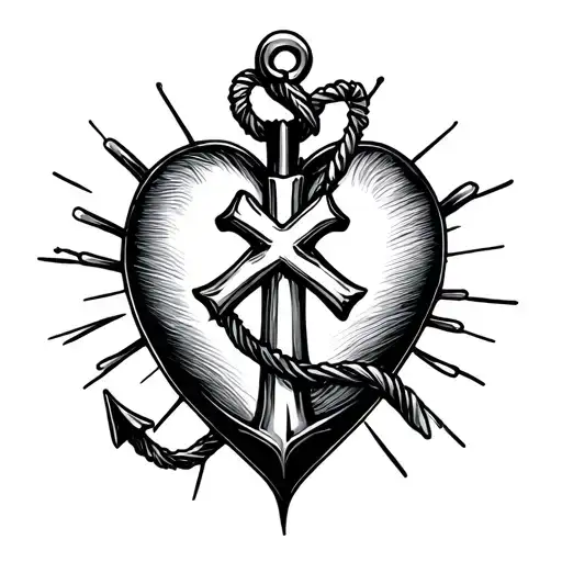 Heart, cross and anchor together. feminine fine lines. minimalist. tattoo design idea