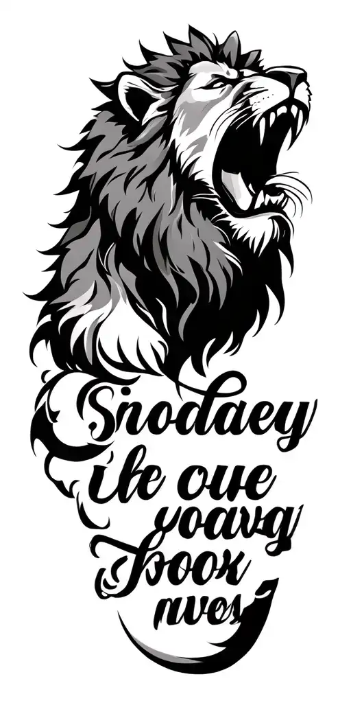 lion roaring with quote tattoo design idea