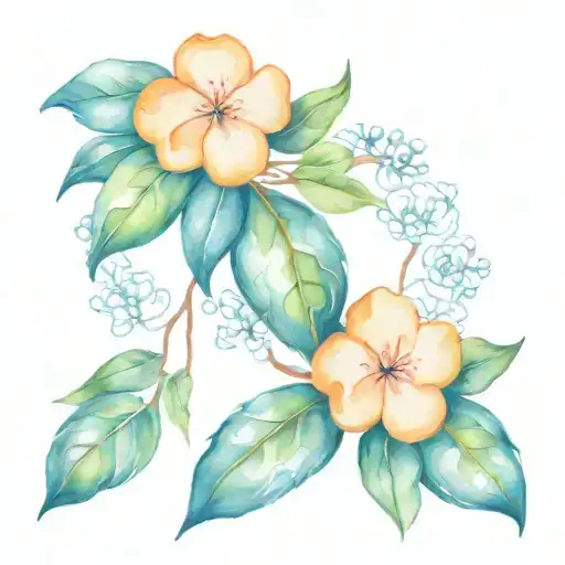 florida style half of orange fruit and blossom flowers tattoo design idea