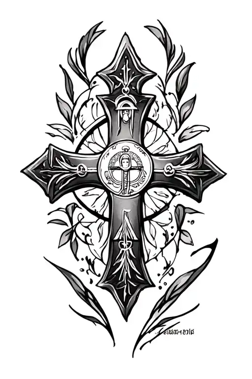 forearm tattoo of Serbian orthodox cross with Sveta Petka saint  tattoo design idea