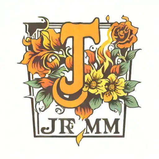 Fire and Flowers with the Letters J and M   tattoo design idea
