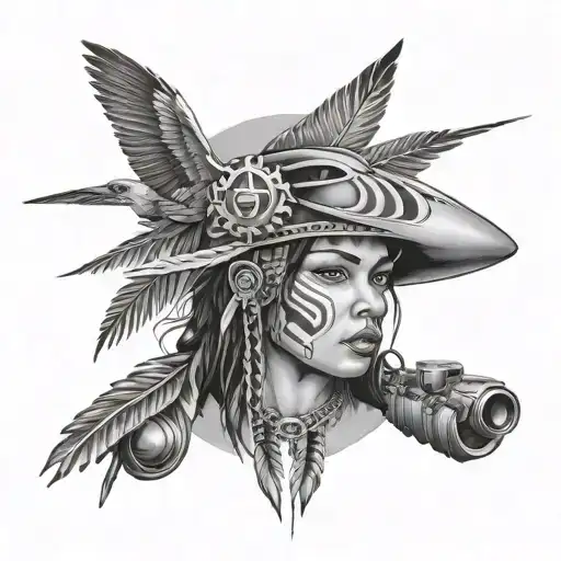 indigenous with car and Air Force  tattoo design idea