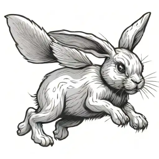 profile of a cartoon rabbit running with arms stretched straight and backwards and slightly sloped upward tattoo design idea