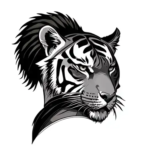 gladiator and tiger face profile holding tattoo design idea