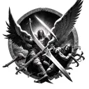 Heaven Vs Hell fighting with swords and titans and angels tattoo design idea