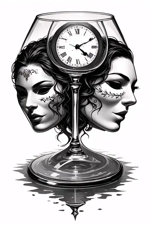 time glass with Gemini masks tattoo design idea