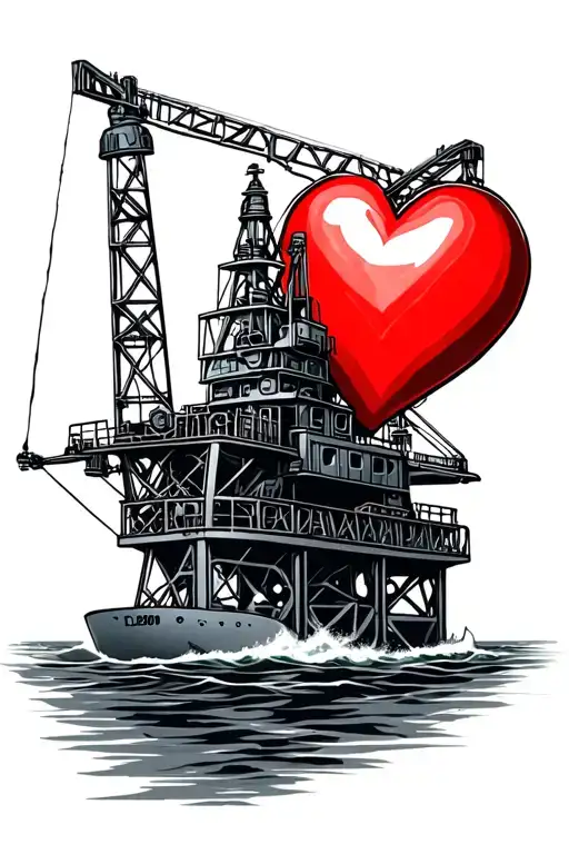 oil rig with heart tattoo design idea