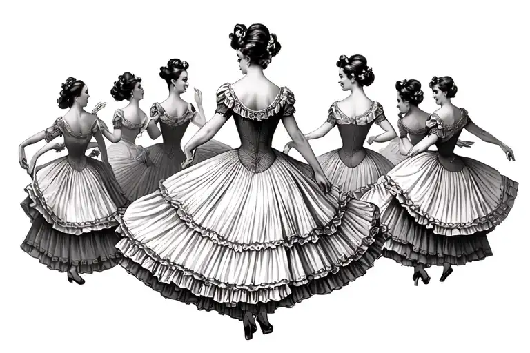 Beautiful lady, in very full square dance dress and full petticoat (a little of the petticoat showing as she is dCompass tattoo design idea