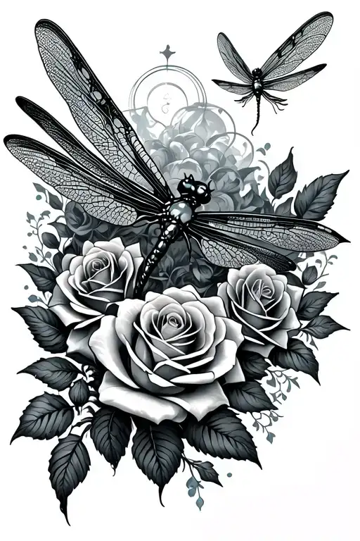dragonfly roses and heaven gates tattoo design idea