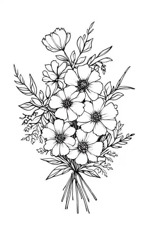 birth flower bouquet February March August November December tattoo design idea
