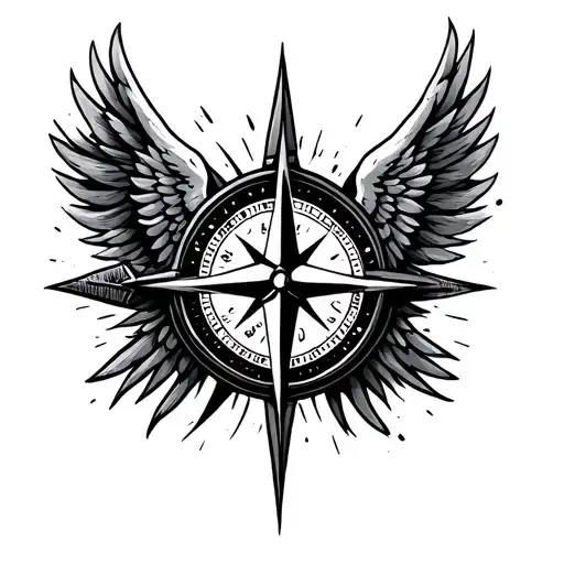 compass half demon angel wings tattoo design idea
