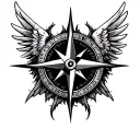 compass half demon angel wings tattoo design idea
