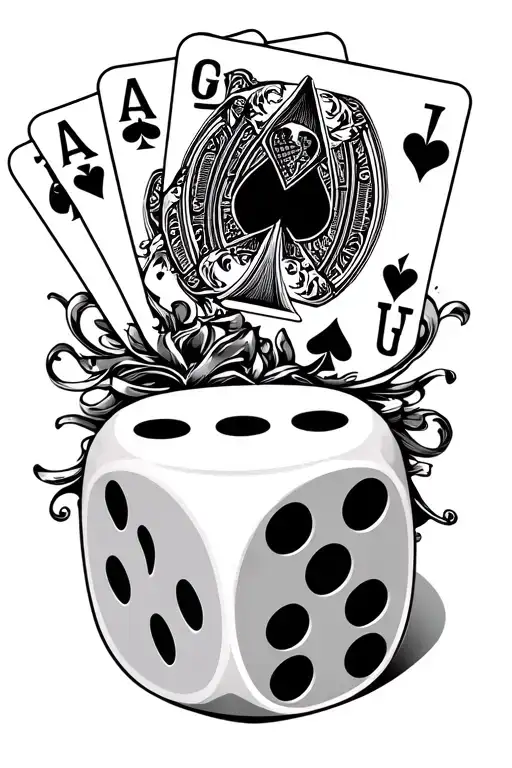cards dice symbolizing the gamble tattoo design idea