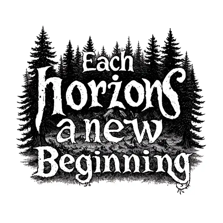 "Each horizon - a new beginning" vikings in a forest  tattoo design idea
