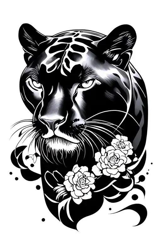 panther from the front, traditional Japanese style tattoo design idea