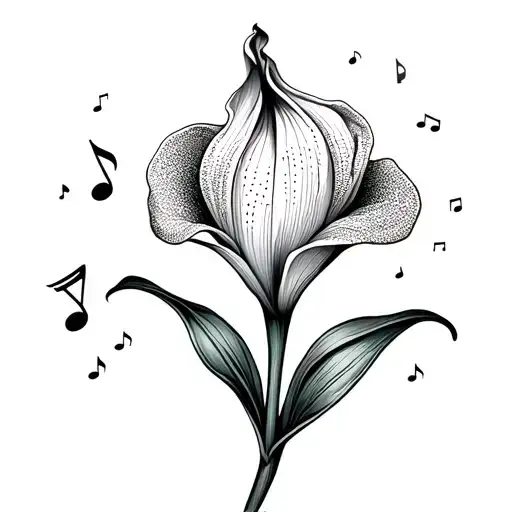 calla lily with music notes and the Nylah tattoo design idea
