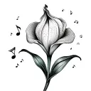 calla lily with music notes and the Nylah tattoo design idea