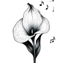 calla lily with music notes and the Nylah tattoo design idea