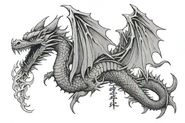 dragon's wings with japanese word in the middle tattoo design idea