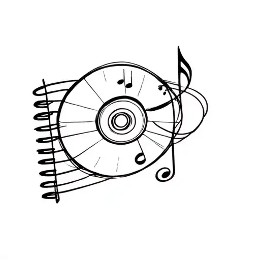 Music Rec, notebook, music notes, CD tattoo design idea