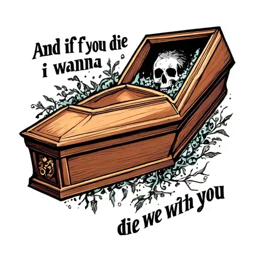 song lyrics "and if you die i wanna die with you" with coffin  tattoo design idea
